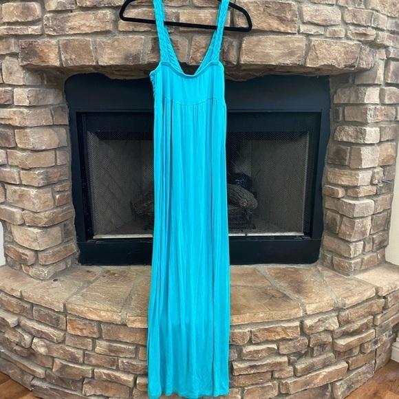 NWOT Design 365 long teal sundress with braided straps and draped bodice. Medium - Picture 3 of 6